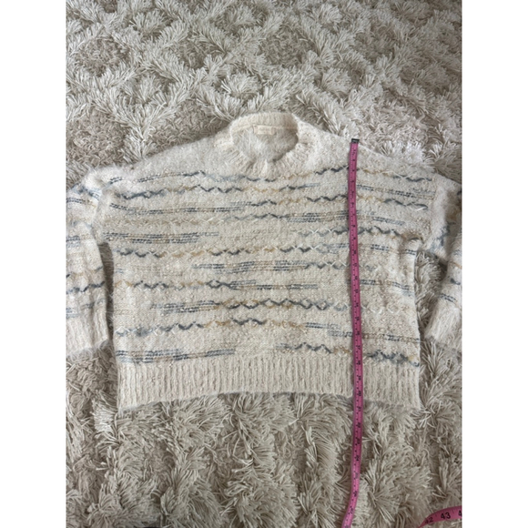 Women's Altard State Cream Blue Tan Striped Crew Neck Sweater M - Picture 5 of 7